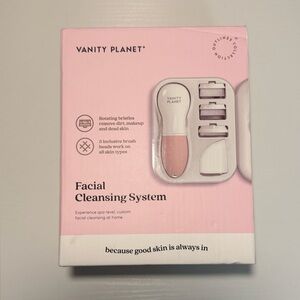 Vanity Planet Facial Cleansing System Rotating Three Brush Heads White & Pink